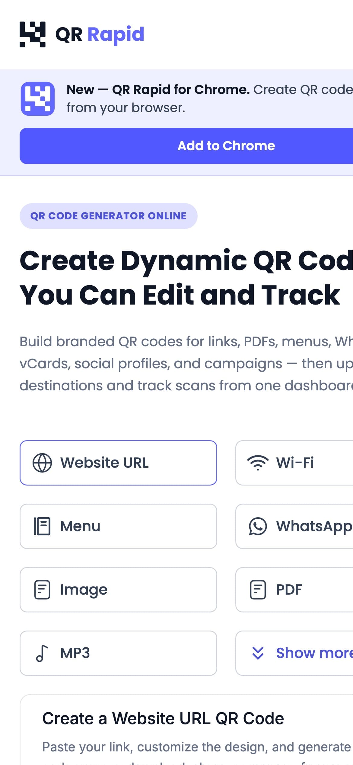 QR Rapid on a phone: create dynamic QR codes you can edit and track